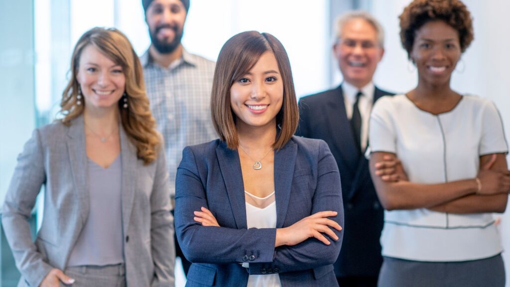 A group of people smiling