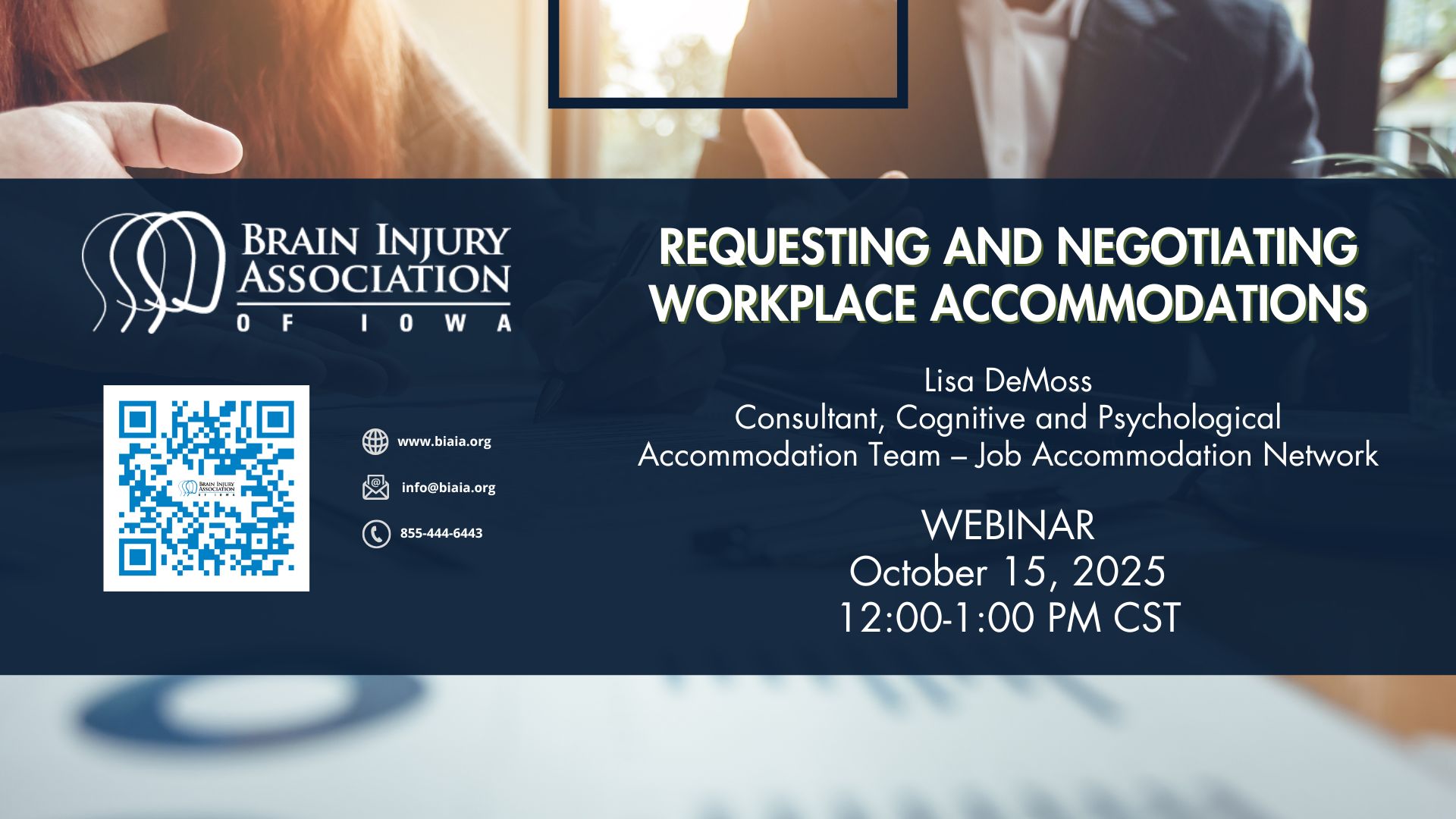 Requesting and negotiating workplace accommodations webinar October 15, 2025 12noon to 1 pm CST